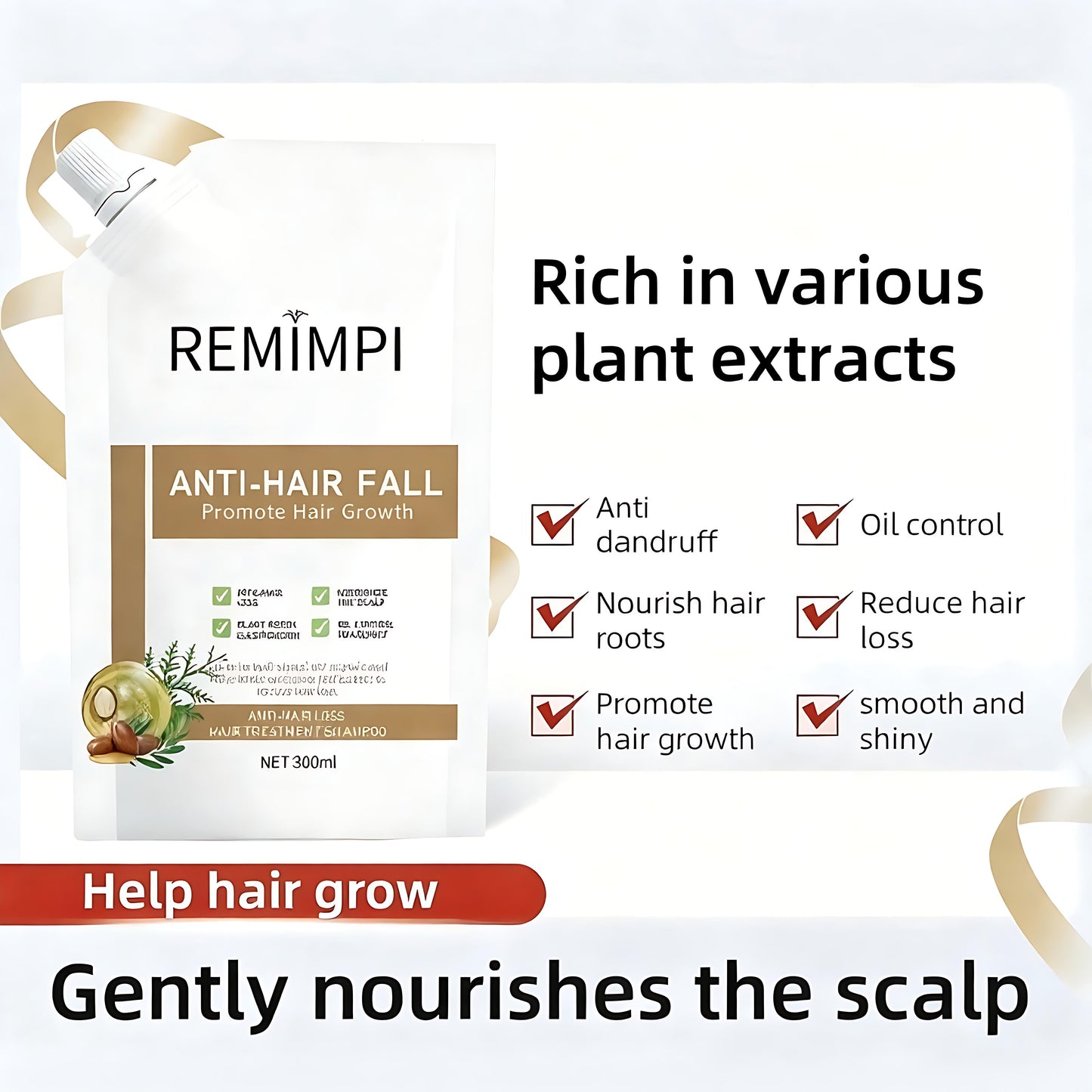 【Buy 1 Get 1 Free】REMIMPI Anti-Hair Fall Hair Loss Treatment Shampoo Oil Control Anti dandruff Haircare Ginseng Ginger Help Hair Growth Jojoba Oat Repair Reduce Hair Loss Scalp Cleanser Conditioner 300ML